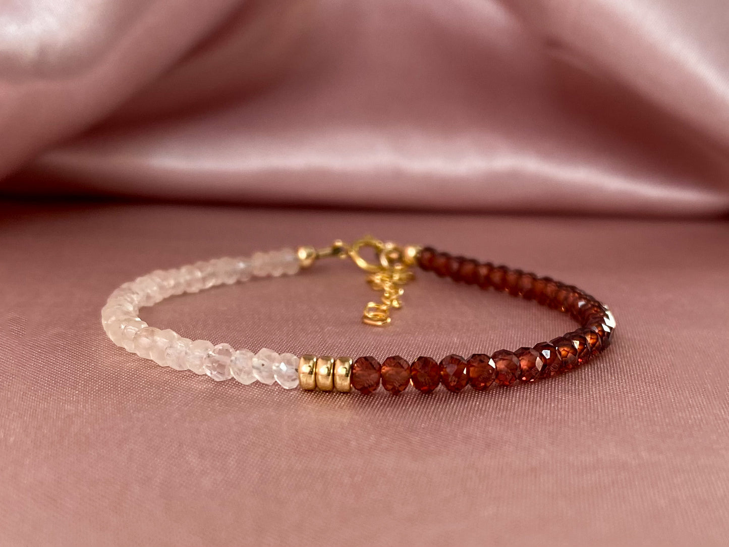 Manifest Love Bracelet- Rose quartz and Mozambique Garnet Gold Bracelet