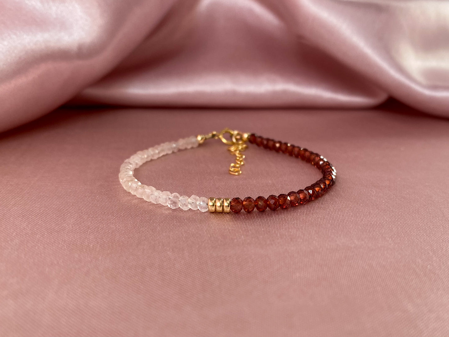 Manifest Love Bracelet- Rose quartz and Mozambique Garnet Gold Bracelet
