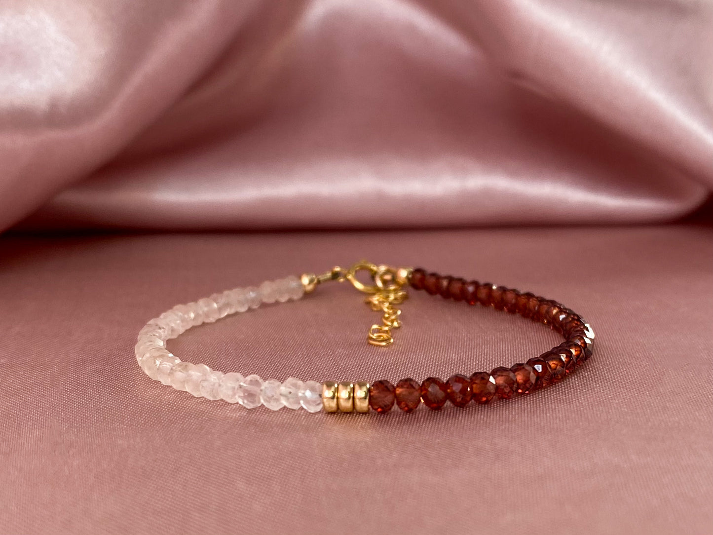 Manifest Love Bracelet- Rose quartz and Mozambique Garnet Gold Bracelet