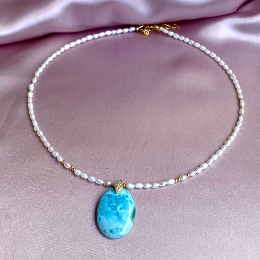 Larimar freshwater pearls necklace