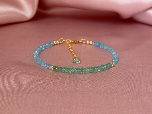 Zambian emerald and sky apatite bracelet