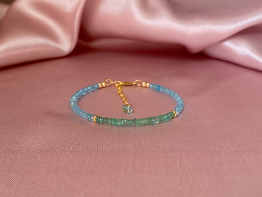 Zambian emerald and sky apatite bracelet