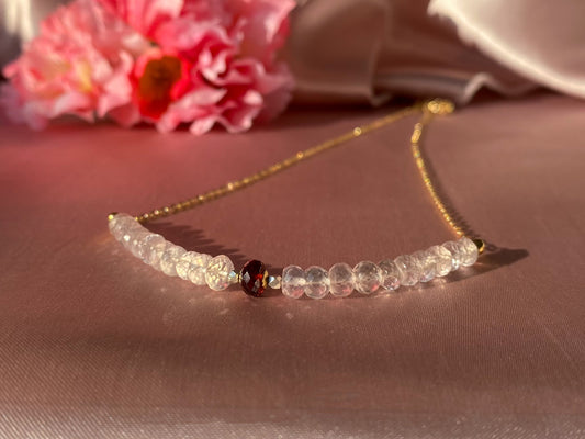 Natural rose quartz and Mozambique garnet necklace