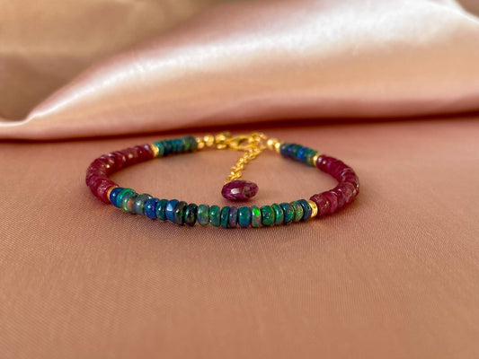 Natural African Ruby and Black Ethiopian Opal  Bracelet