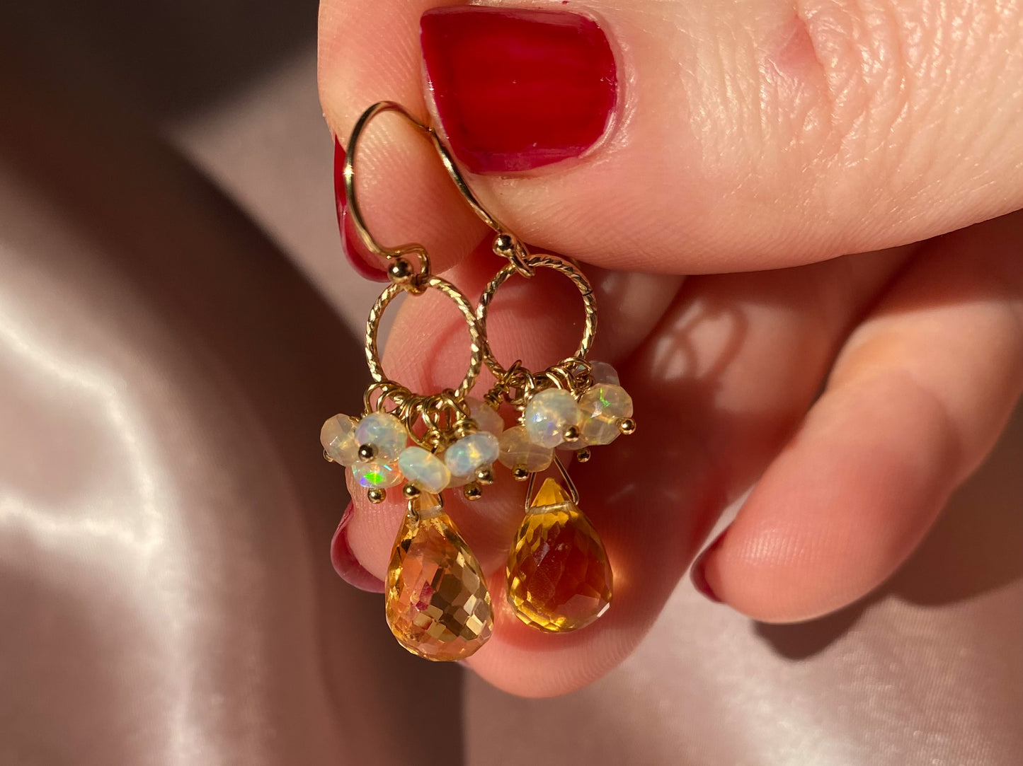 Gold Citrine and Ethiopian Opal Dangle Earrings