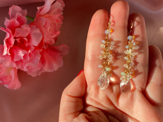 Rock Crystal Earrings With Ethiopian Opal And Moonstone