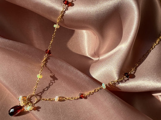 Garnet and Ethiopian Opal Gold Necklace