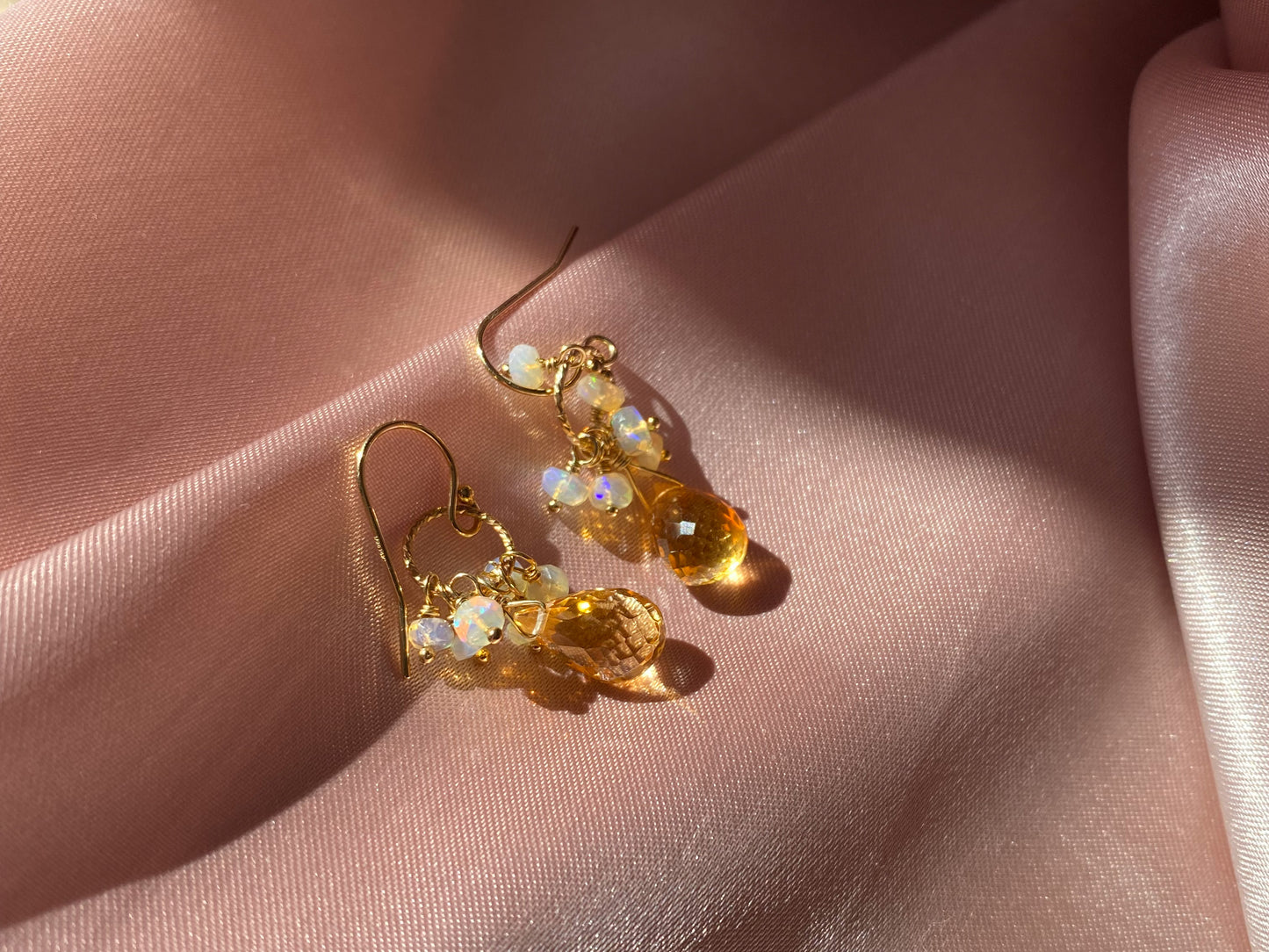 Gold Citrine and Ethiopian Opal Dangle Earrings