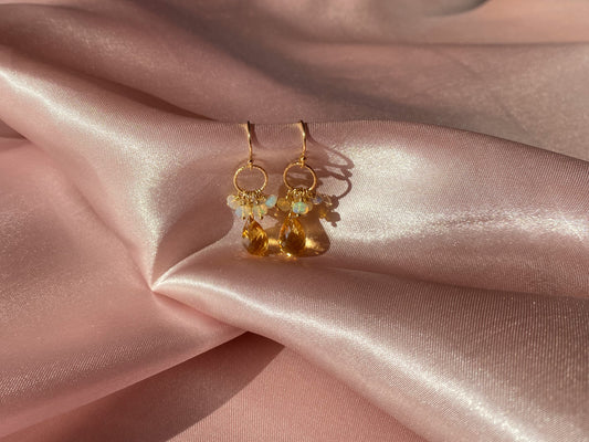 Gold Citrine and Ethiopian Opal Dangle Earrings