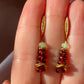 Natural Garnet Drop Gold Earrings with Ethiopian Opal