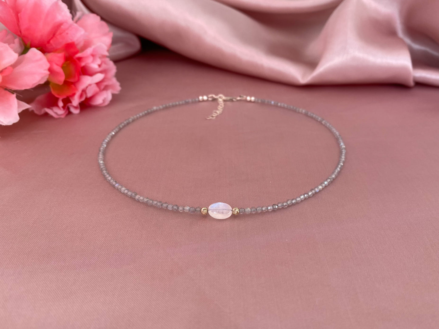 Labradorite and Rainbow Moonstone Choker Necklace