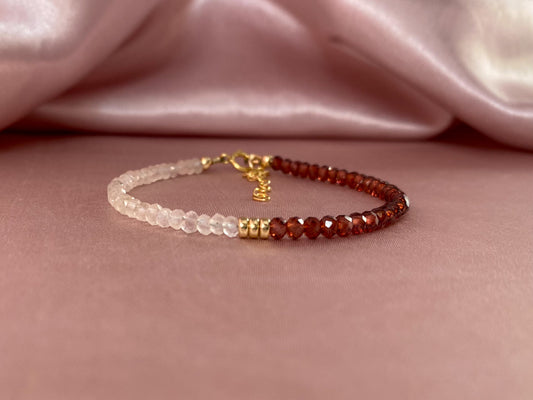 Natural Rose Quartz and Mozambique Garnet Gold Bracelet