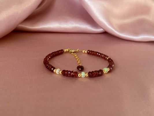 Red Garnet and Ethiopian Opal Bracelet