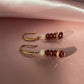 Natural Garnet Drop Gold Earrings with Ethiopian Opal