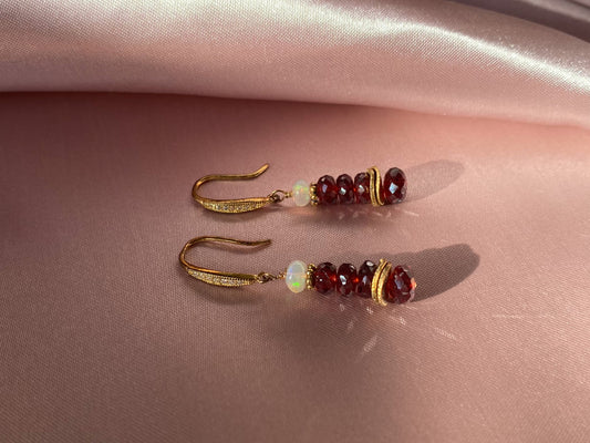 natural garnet drop earrings with Ethiopian Opal
