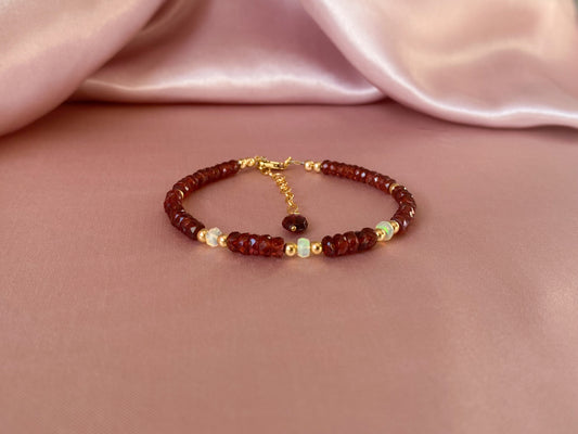Red Garnet and Ethiopian Opal Bracelet